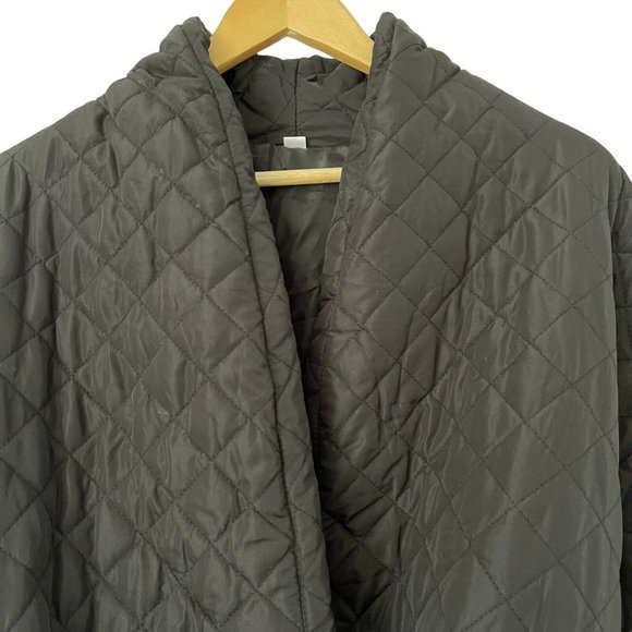 Women Wrap Long Padded Coat Oversize Large L Black Tie Adjustable Pockets - Picture 7 of 15